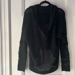 Black Cotton Hoodie, great for layering, wear with jeans,skirt,or swimsuit.Small